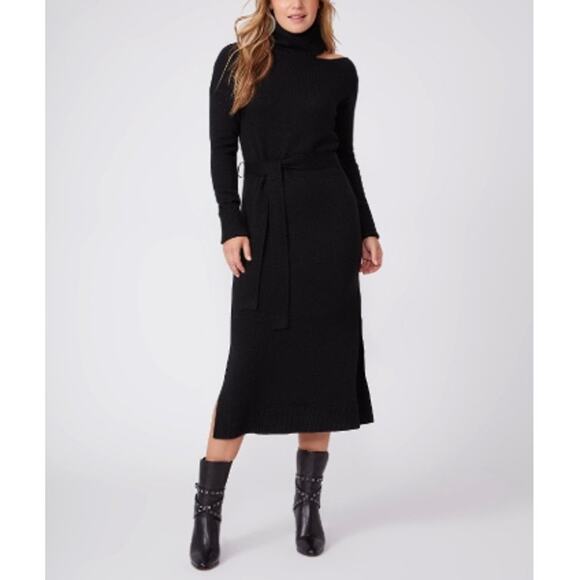 NEW PAIGE Black Raundi Turtleneck Cut-Out Midi Sweater Dress Size XS - Picture 1 of 9